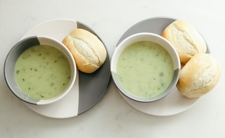 Cold cucumber soup with mint or coriander